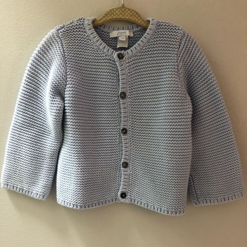 Light blue knit Jacadi cardigan.